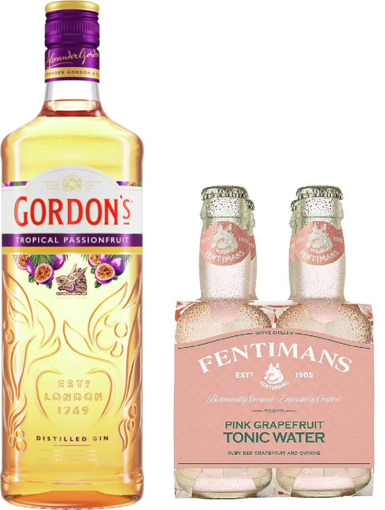 Gordon's Tropical Passion Fruit Gin 37,5% 0,7l + Fentimans Pink Grapefruit Tonic 4x 0,2l ZDARMA